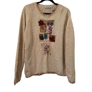 Vintage Cabin Creek Tan Embroidered Leaf Fall Sweater